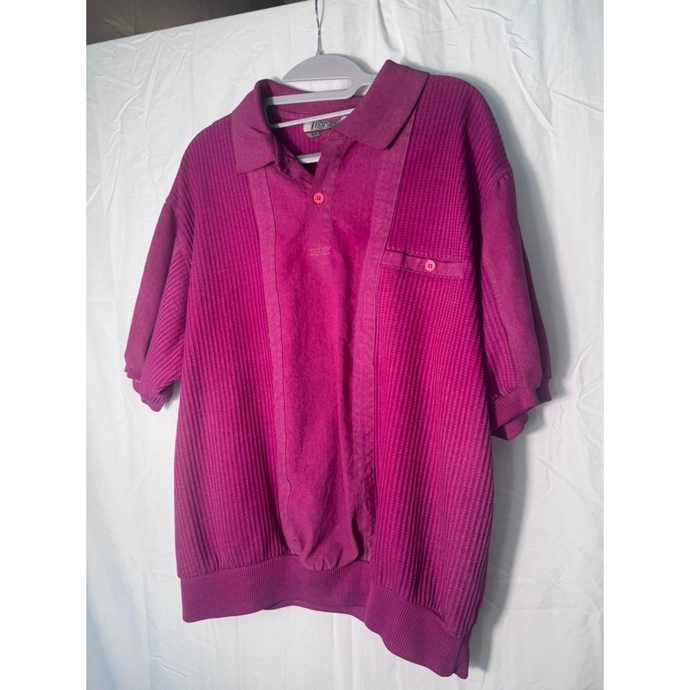 Vintage Knightsbridge Wear Ribbed Knit Polo Shirt Pink Short Sleeve Sweater - Picture 2 of 5